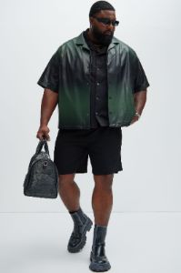 Gradient Faux Leather Shirt - Black/Green sold by Fashion Nova