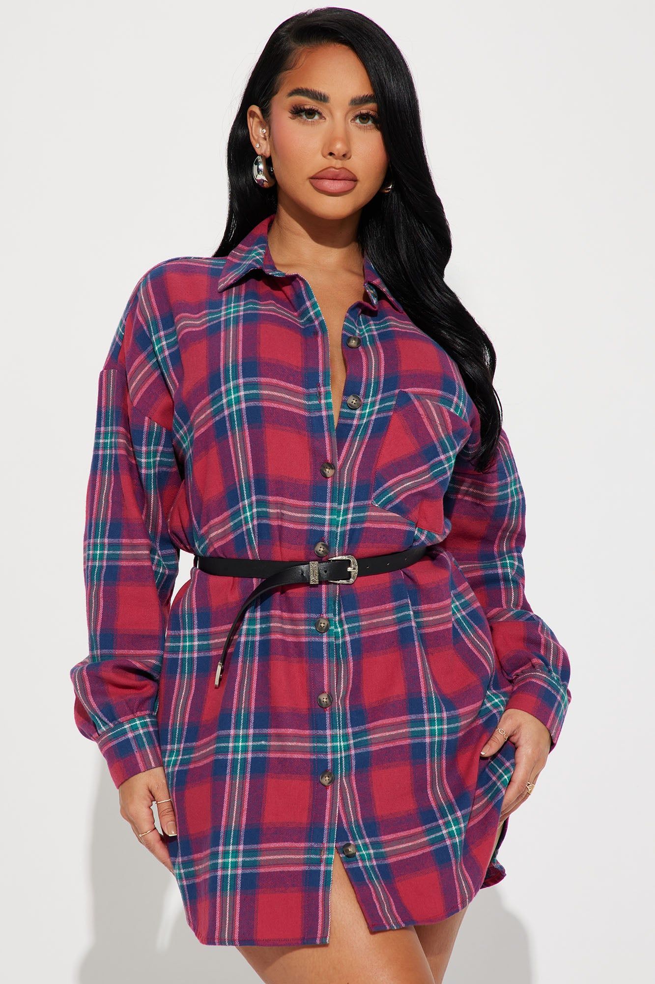Kennedy Mini Shirt Dress - Red sold by Fashion Nova