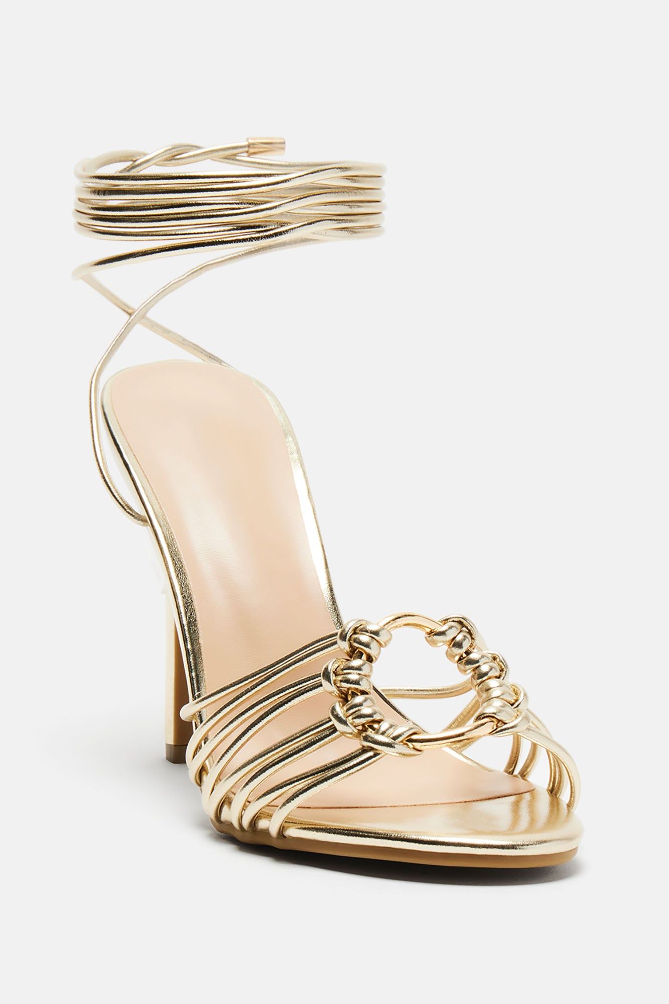 Farrah Wrap Up Heeled Sandals - Gold sold by Fashion Nova