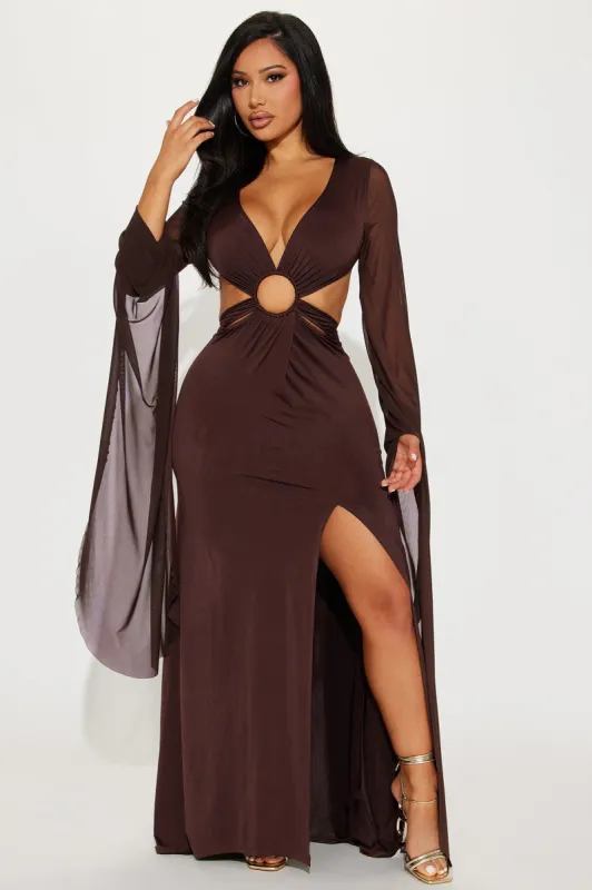 Sarah Long Sleeve Maxi Dress - Brown sold by Fashion Nova