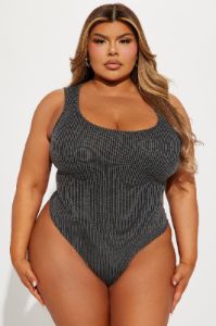 Raven Ribbed Backless Bodysuit - Charcoal sold by Fashion Nova