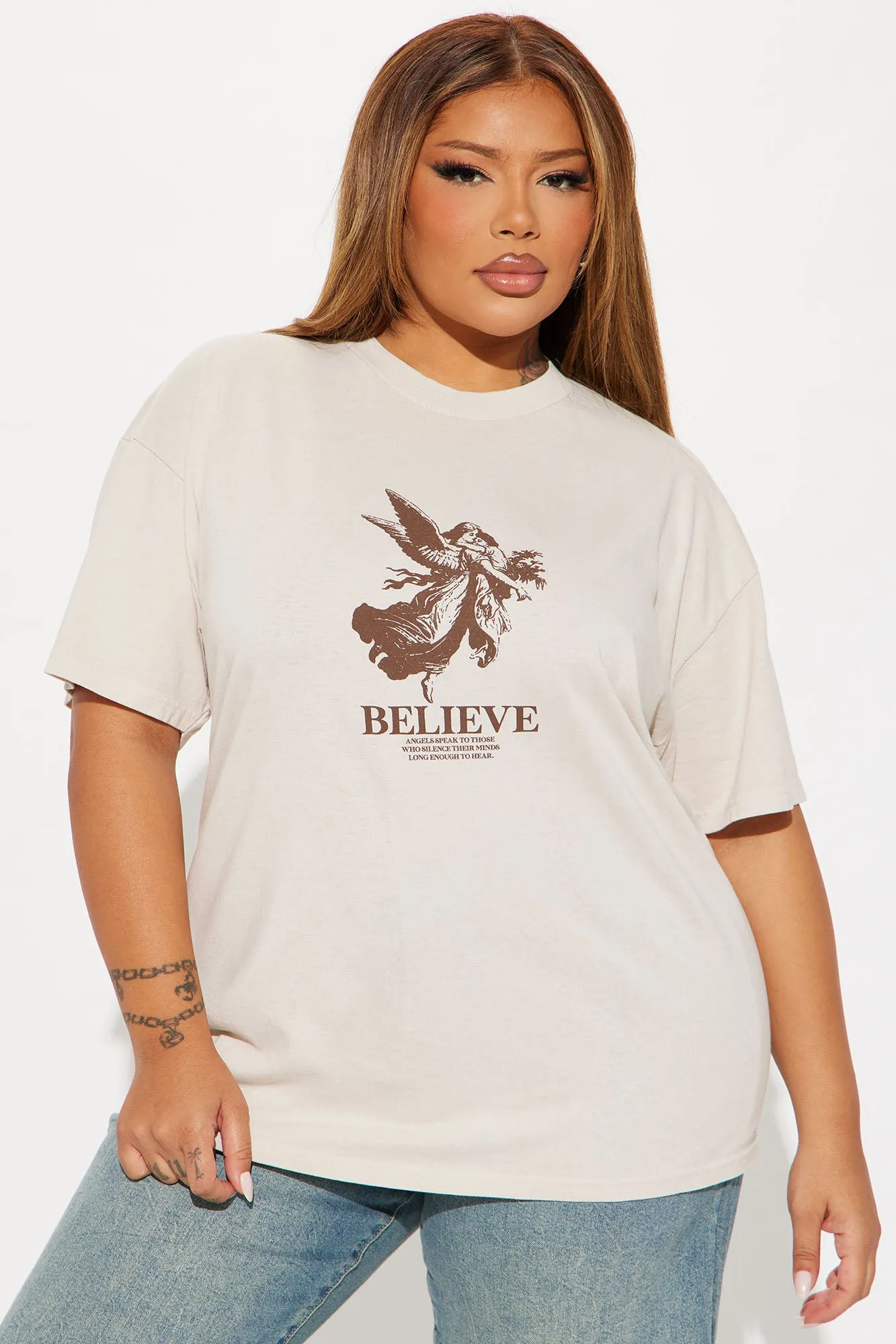 Never Stop Believing Graphic Tee - Taupe/combo sold by Fashion Nova product image thumbnail 5