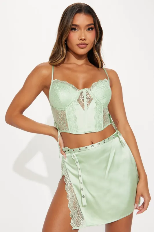 Still Pretty Satin Skirt Set - Sage sold by Fashion Nova