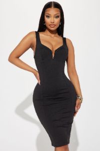 Jaime Brush Jersey Midi Dress - Black sold by Fashion Nova
