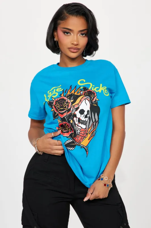 Love Sick Grim Reaper Graphic Tee - Turquoise sold by Fashion Nova