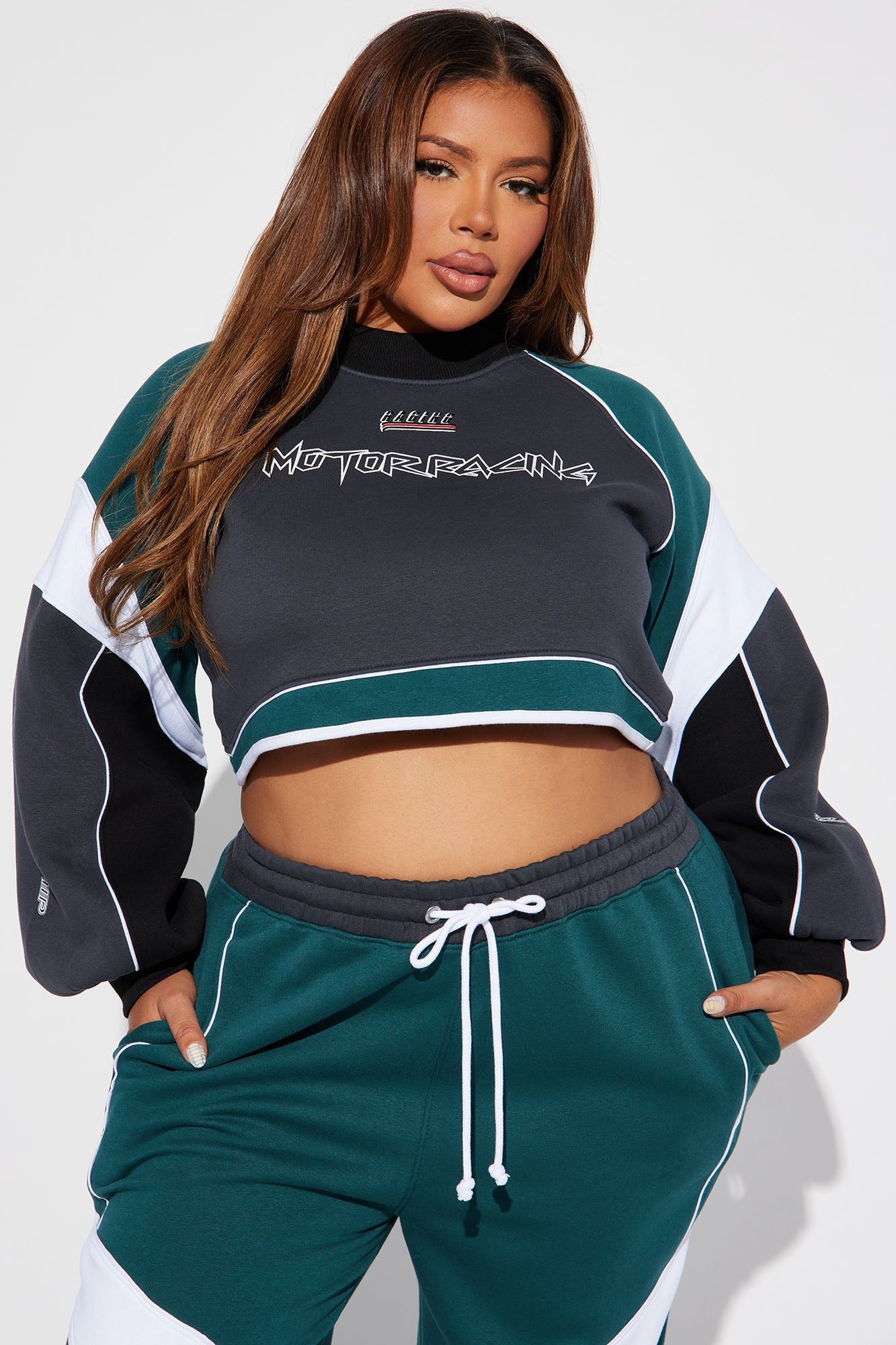 Motor Racing Cropped Sweatshirt - Teal/combo sold by Fashion Nova product image thumbnail 5