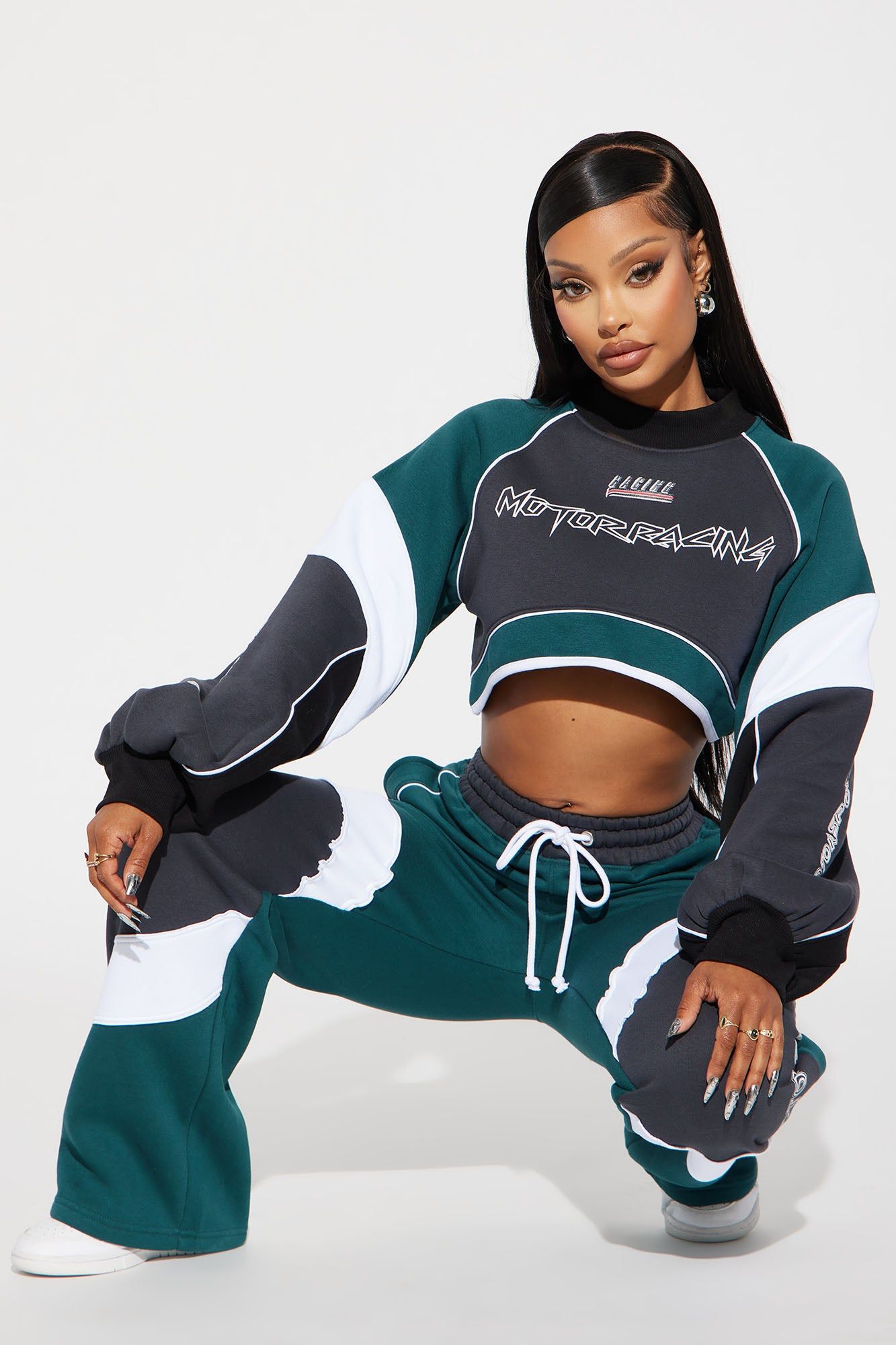 Motor Racing Cropped Sweatshirt - Teal/combo sold by Fashion Nova product image thumbnail 2