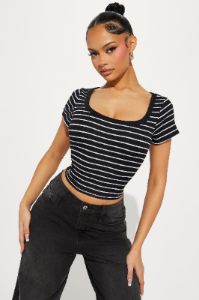 Josie Striped Top - Black/White sold by Fashion Nova