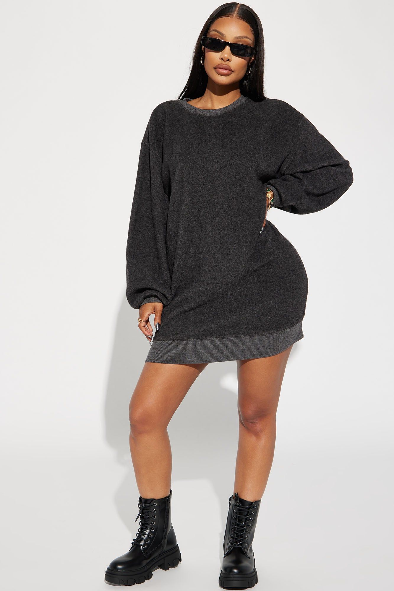 Not Sweating Sweatshirt Mini Dress - Charcoal sold by Fashion Nova product image thumbnail 2