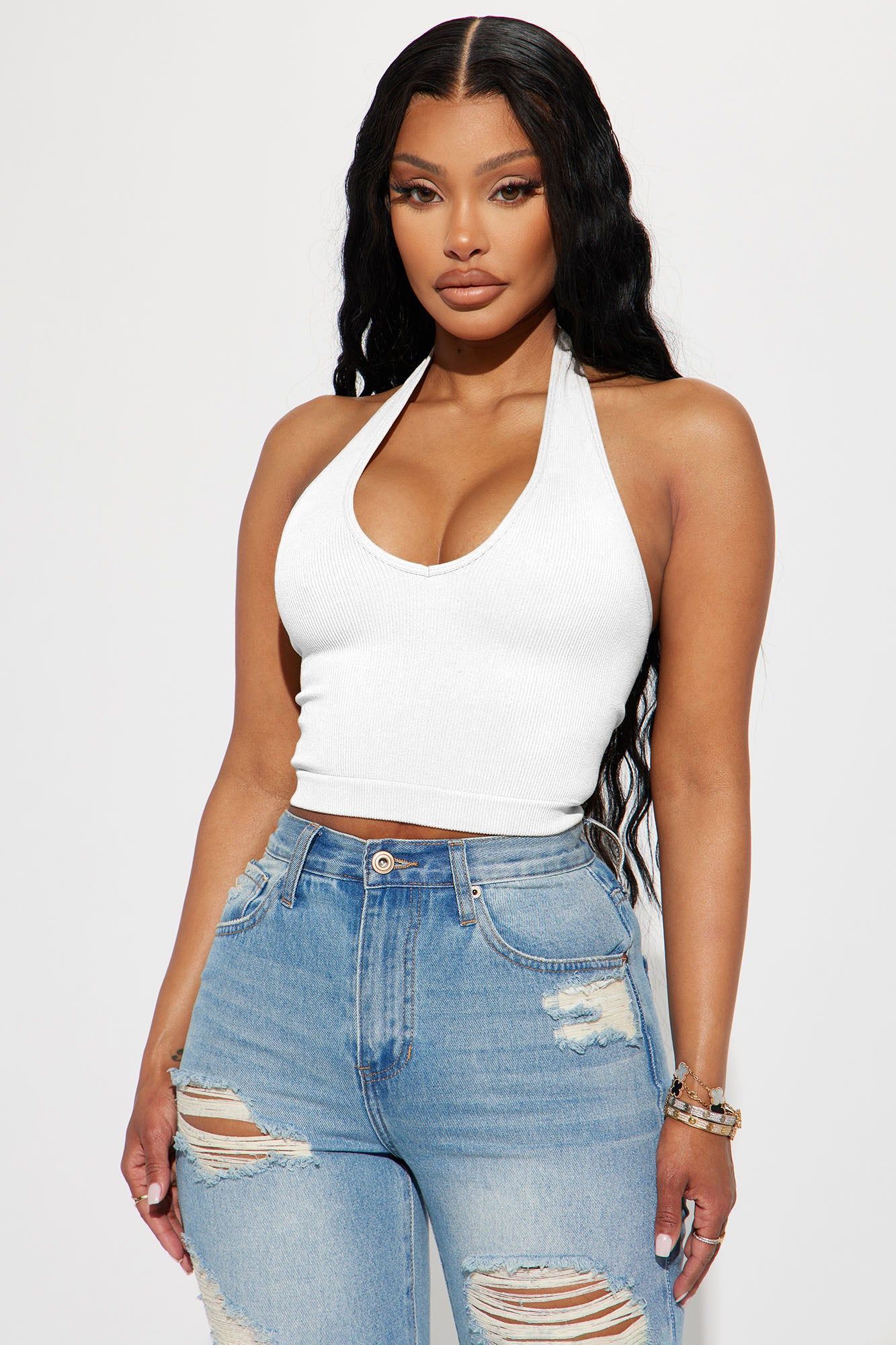 Simi Seamless Halter Crop Top - White sold by Fashion Nova