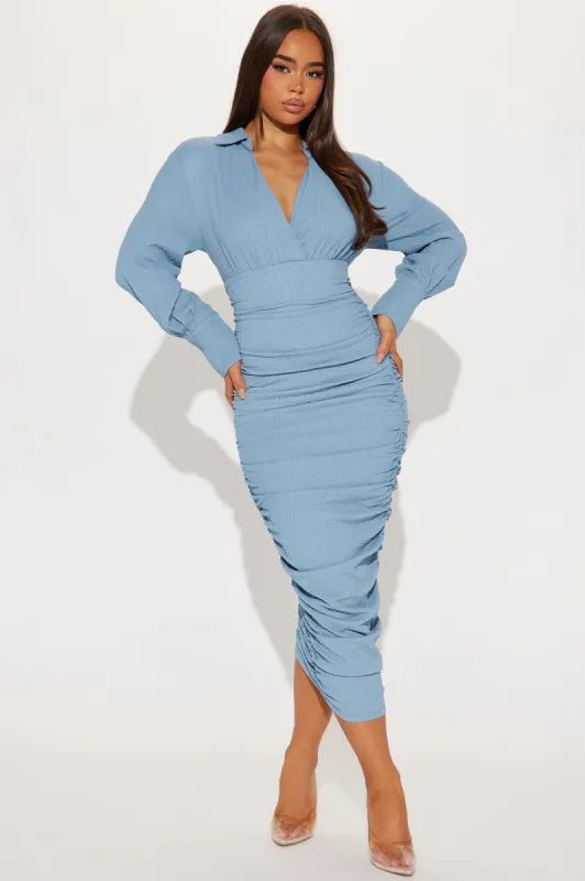 Peyton Textured Maxi Dress - Blue sold by Fashion Nova