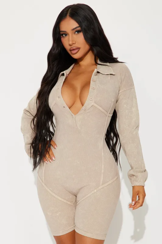 She's Just The One Ribbed Romper - Taupe sold by Fashion Nova