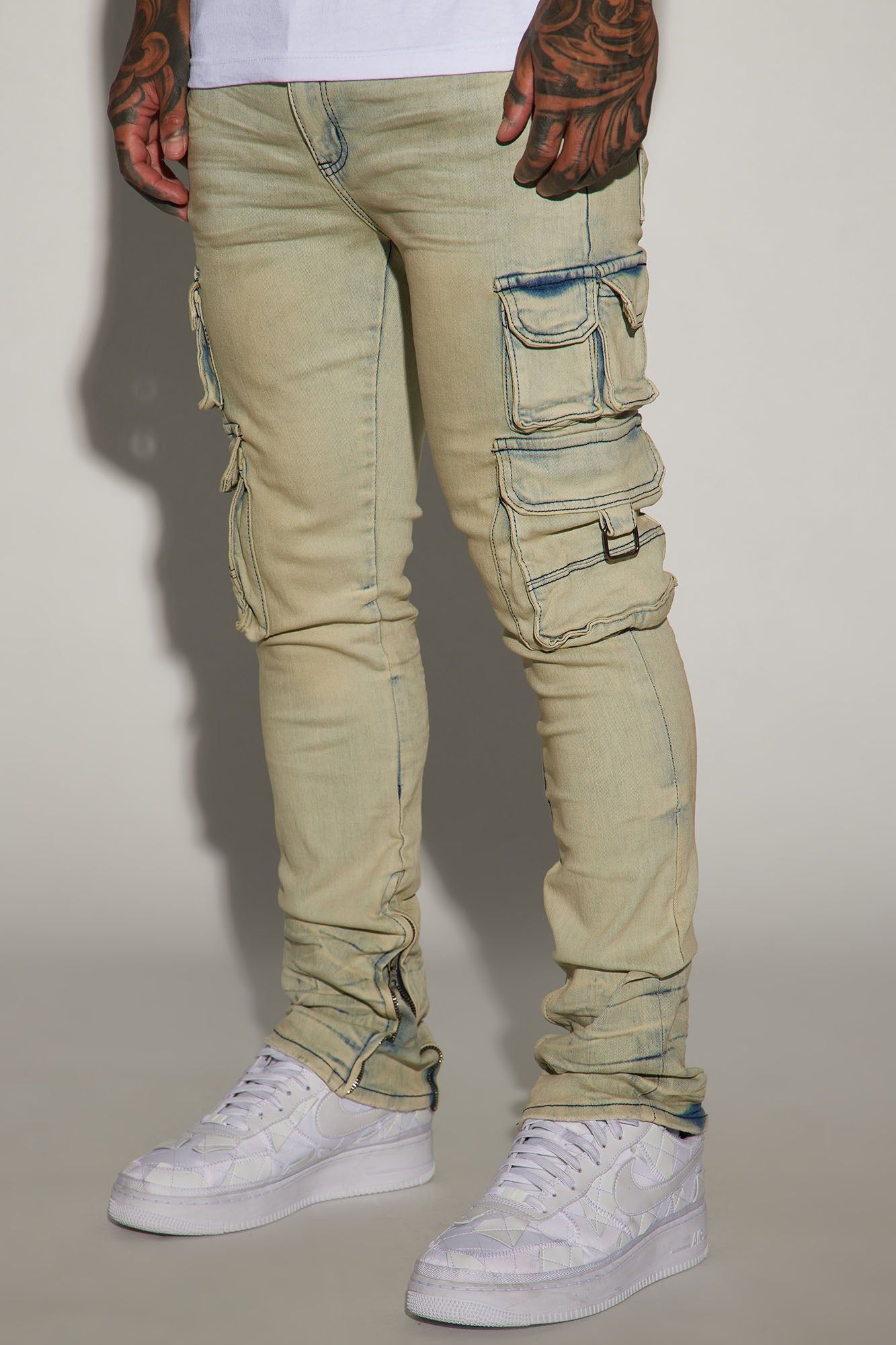 Get This Cargo Stacked Skinny Zipper Flare Jeans - Light Wash sold by Fashion Nova