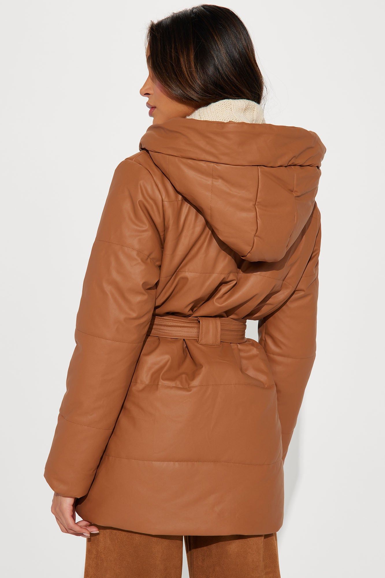 Let It Happen Faux Leather Puffer - Camel sold by Fashion Nova product image thumbnail 4