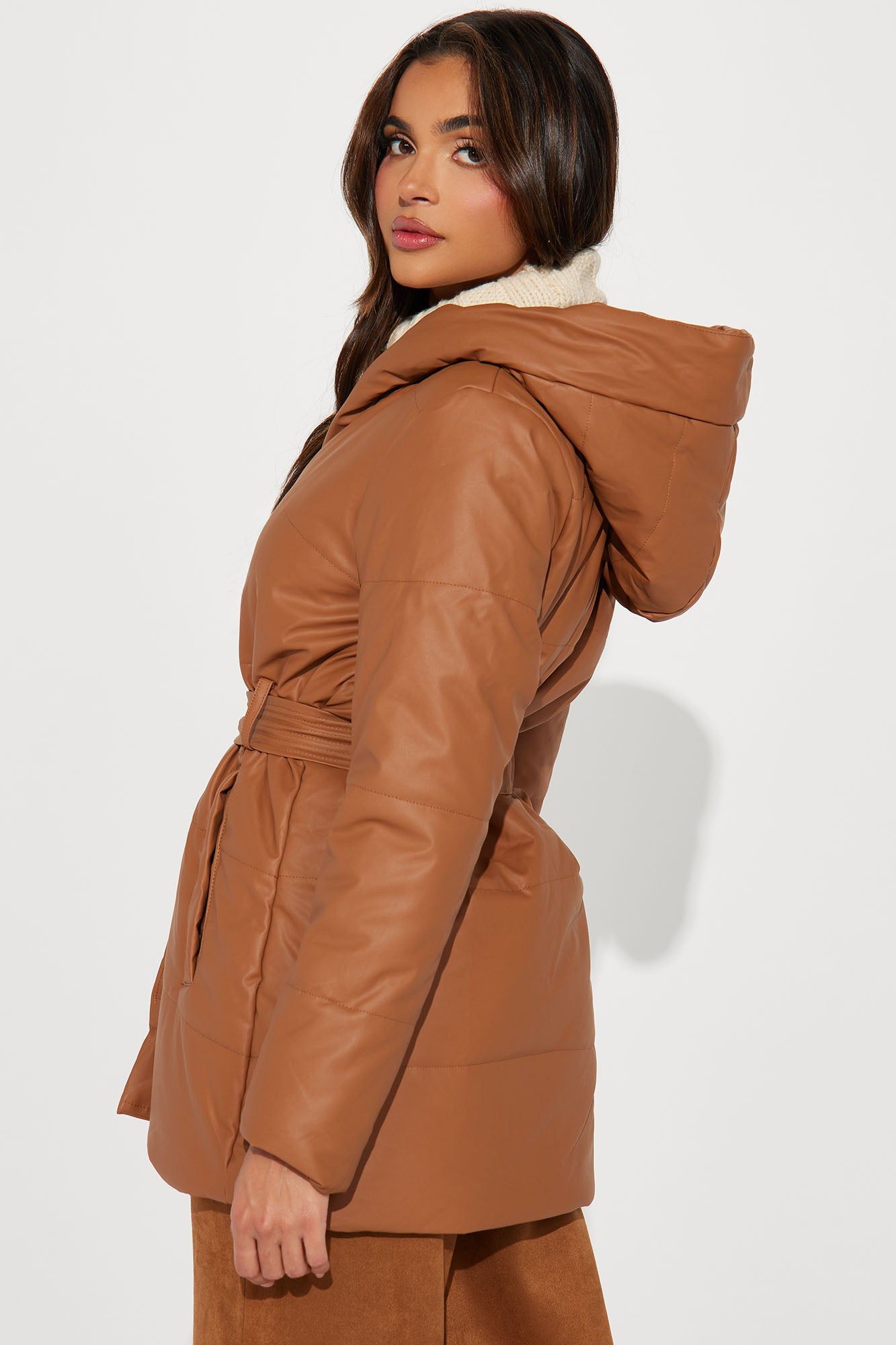 Let It Happen Faux Leather Puffer - Camel sold by Fashion Nova product image thumbnail 3