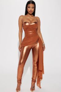 All For Attention Jumpsuit  - Bronze sold by Fashion Nova