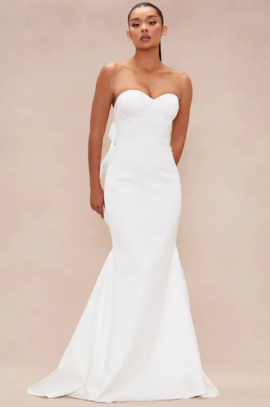 Avianna Satin Bow Gown - White sold by Fashion Nova