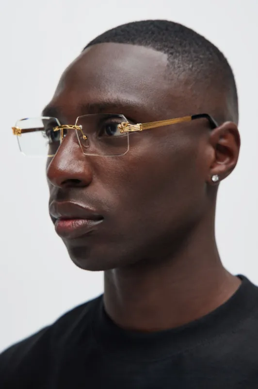 Burn It Down Sunglasses - Gold/Clear sold by Fashion Nova