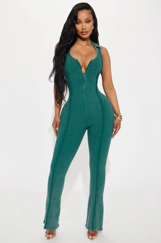Match Your Words Ribbed Jumpsuit - Hunter sold by Fashion Nova