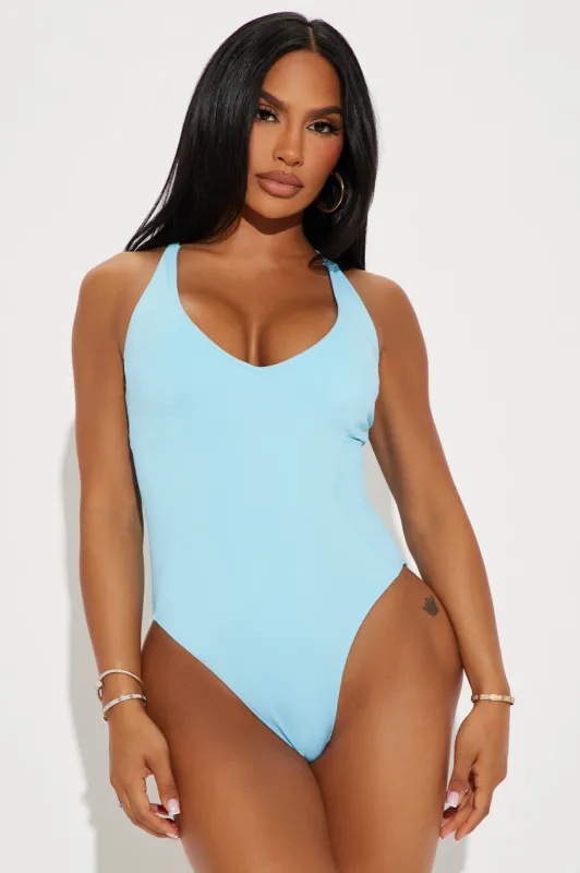 Delvina Snatched Sculpting V Neck 1 Piece Swimsuit -Blue sold by Fashion Nova