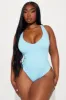 Delvina Snatched Sculpting V Neck 1 Piece Swimsuit -Blue sold by Fashion Nova