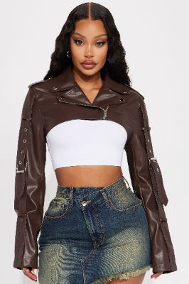 Buckle Up Babe Faux Leather Cropped Jacket - Brown sold by Fashion Nova