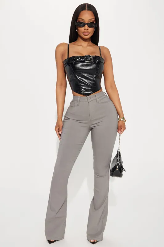 Mind Your Own Business Flare Pant - Grey sold by Fashion Nova