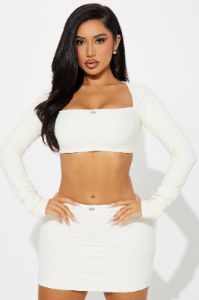 Soft Girl Era Textured Skirt Set - Ivory sold by Fashion Nova