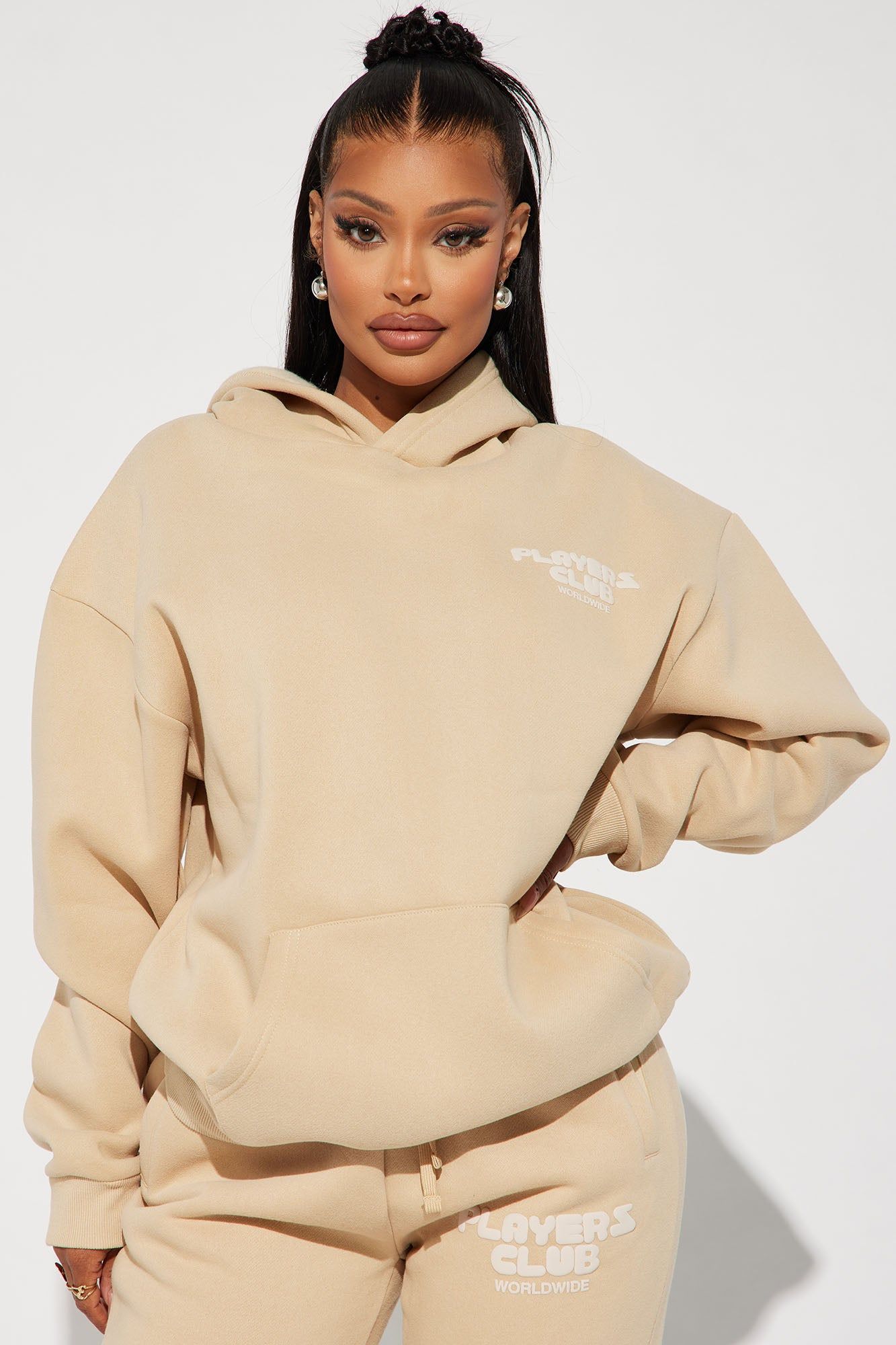 Players Club Puff Print Hoodie - Sand sold by Fashion Nova