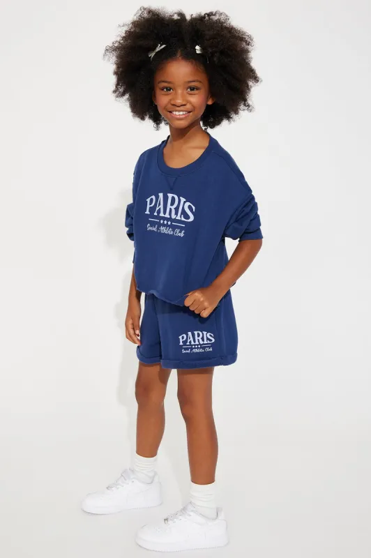 Mini Paris Crop Top Fleece Matching Short Set - Blue sold by Fashion Nova