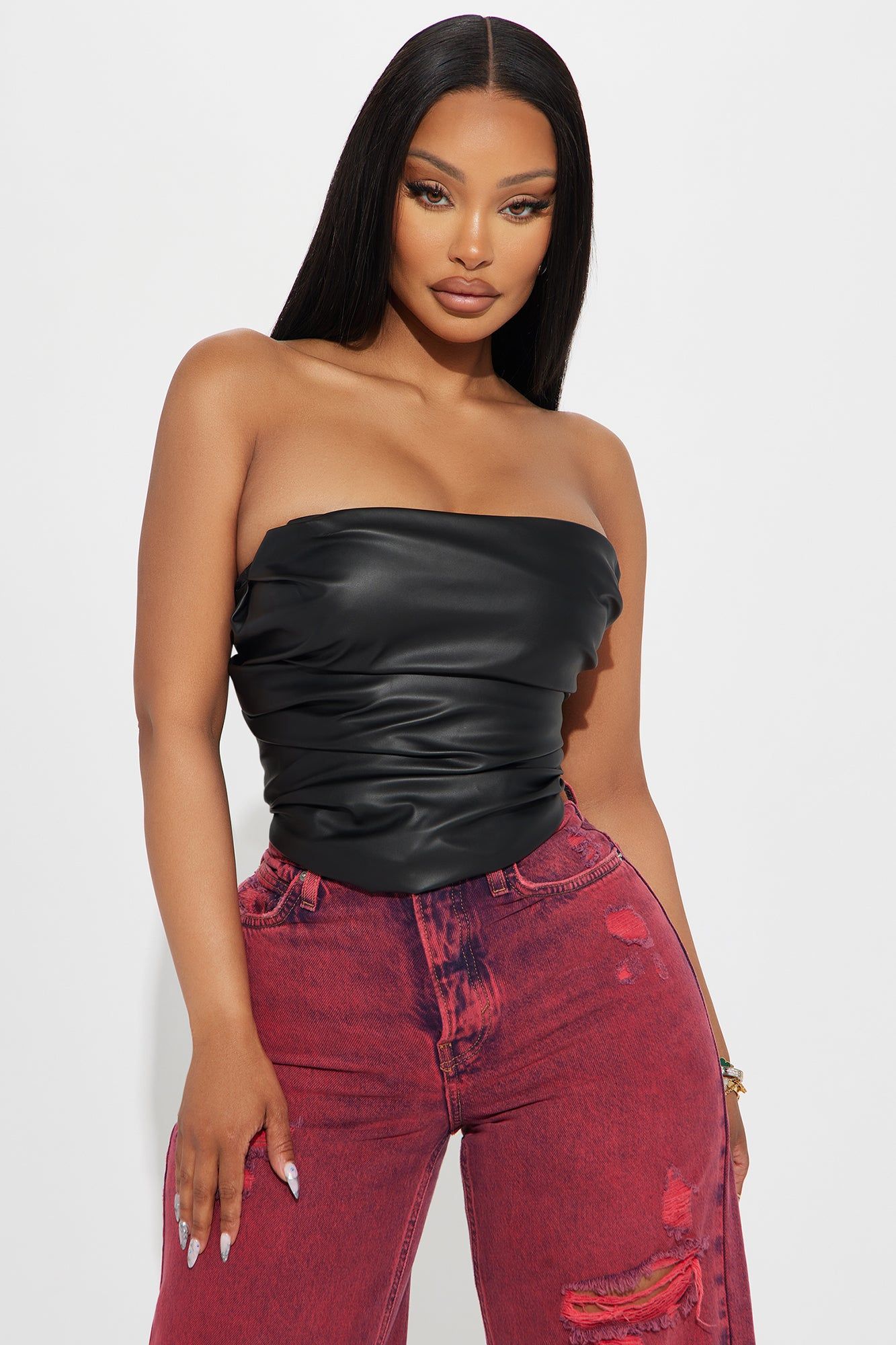Exclusive Invite Faux Leather Corset Top - Black sold by Fashion Nova