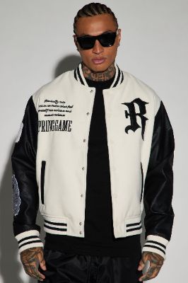 Spring Game Varsity Jacket - Cream sold by Fashion Nova
