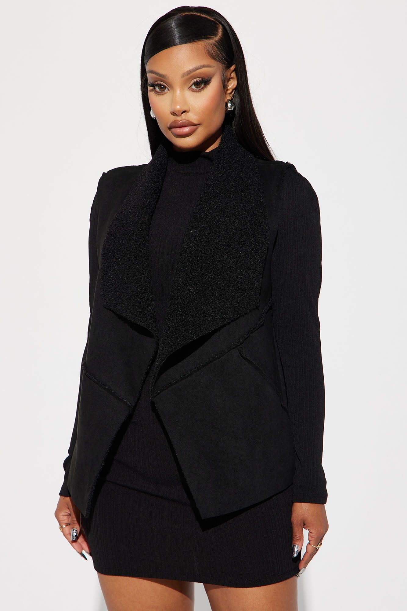 Cabin Cutie Shearling Vest - Black sold by Fashion Nova