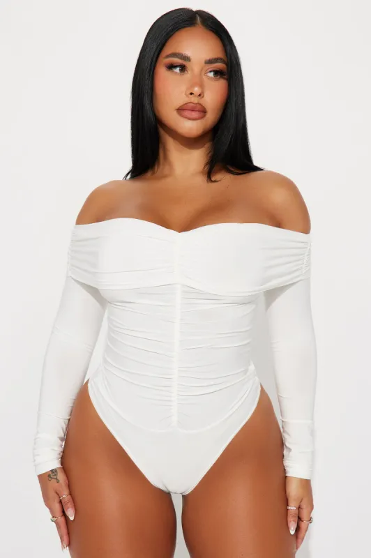 Meant To Be Off Shoulder Bodysuit - Ivory sold by Fashion Nova