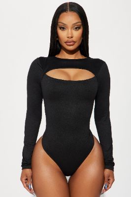 Eli Cut Out Long Sleeve Bodysuit - Black sold by Fashion Nova