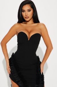 Chantel Ruffle Midi Dress - Black sold by Fashion Nova