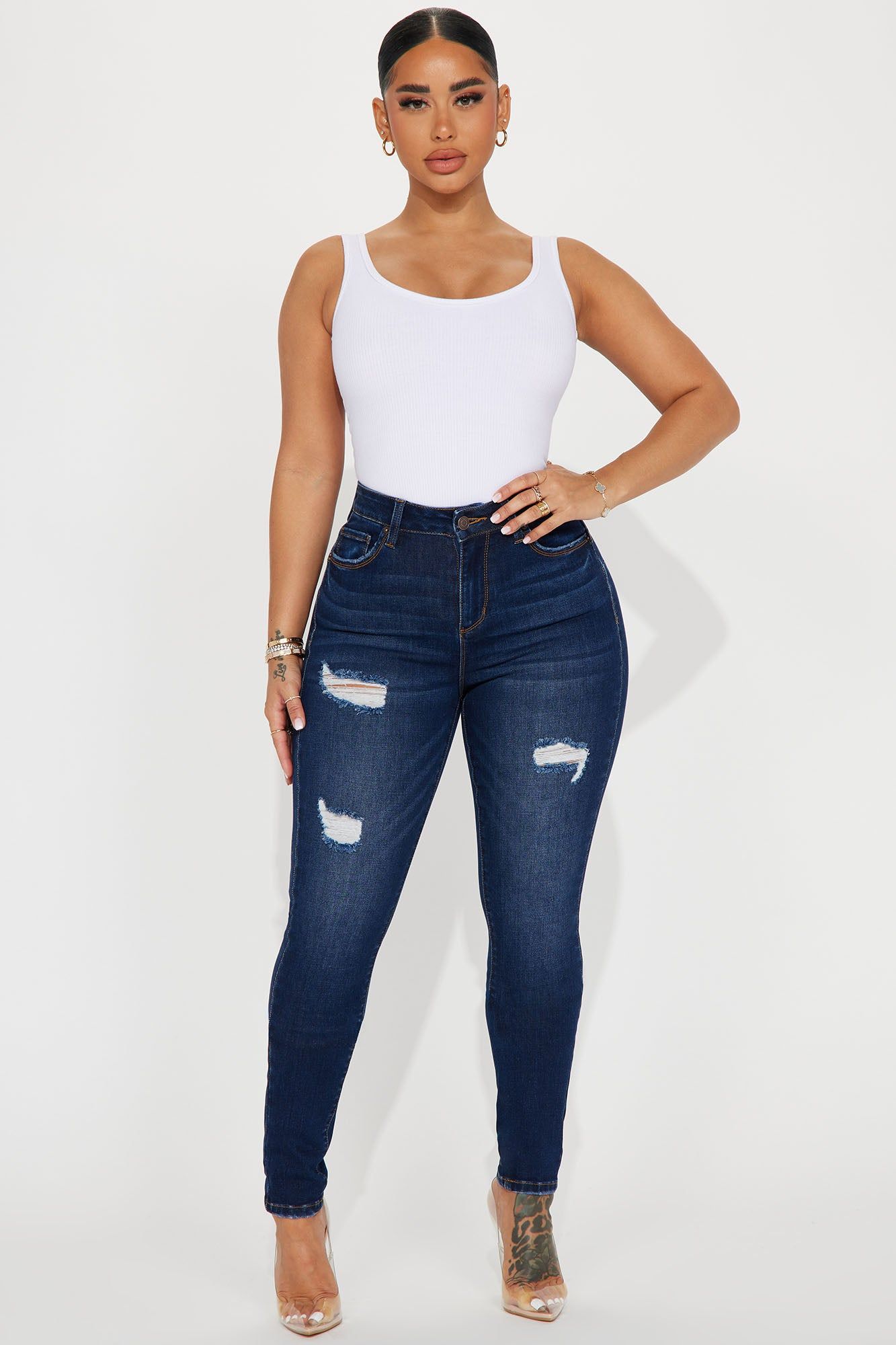Taking Shape Booty Lifting Stretch Skinny Jeans - Dark Wash sold by Fashion Nova