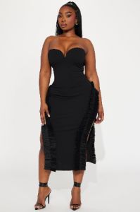 Chantel Ruffle Midi Dress - Black sold by Fashion Nova
