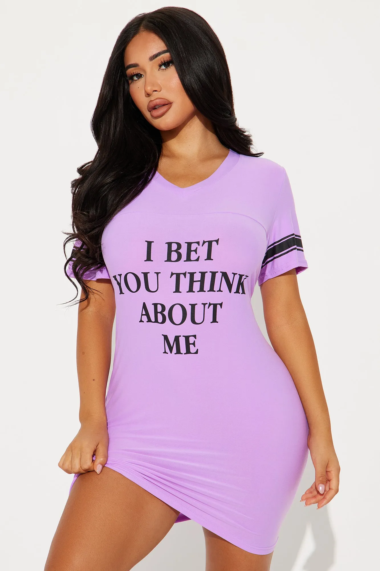 I Bet You Think About Me PJ Sleep Shirt - Purple sold by Fashion Nova