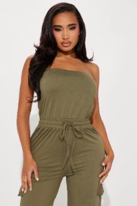 Alex Cargo Jumpsuit - Olive sold by Fashion Nova