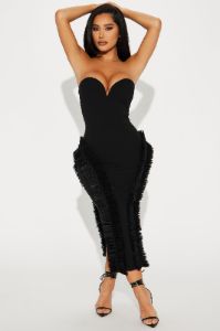 Chantel Ruffle Midi Dress - Black sold by Fashion Nova