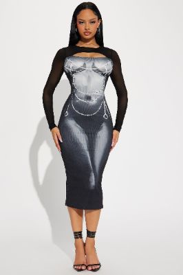 Caught You Ribbed Midi Dress - Black sold by Fashion Nova