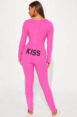 Kiss It PJ Jumpsuit Onesie - Hot Pink sold by Fashion Nova