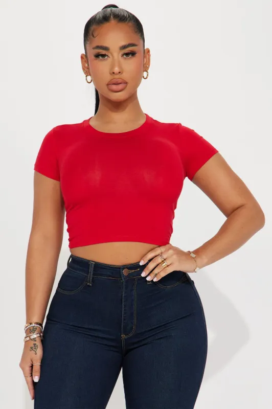 Judia Crew Neck Top - Red sold by Fashion Nova