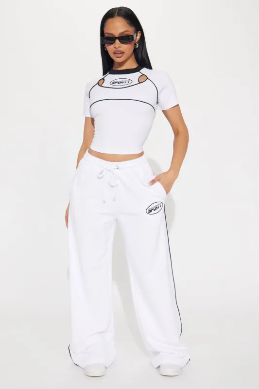 Sporty Contrast Wide Leg Pant - White sold by Fashion Nova