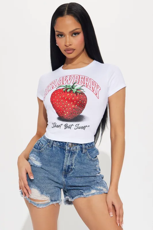 Short But Sweet Strawberries Tee - White sold by Fashion Nova