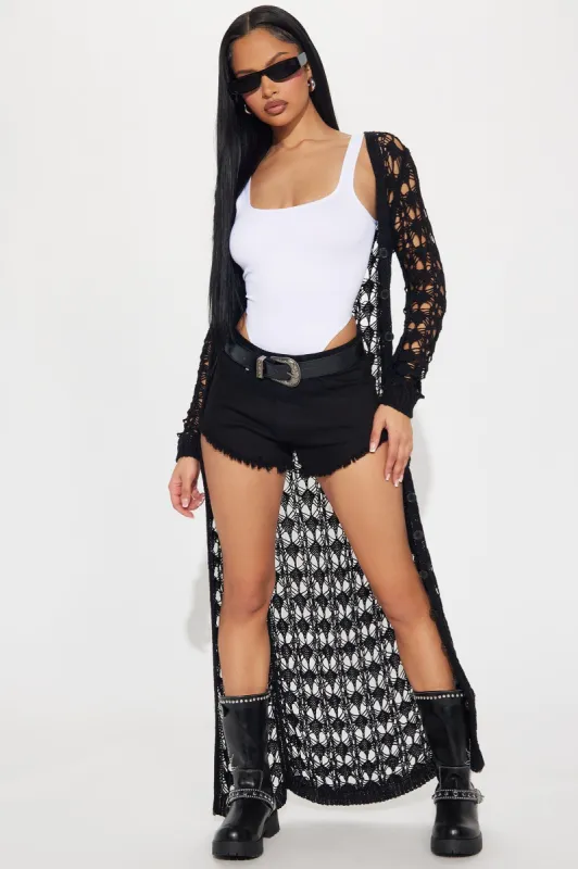 Somewhere Tropical Crochet Cardigan  - Black sold by Fashion Nova