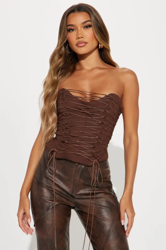 Hot List Strappy Corset top - Chocolate sold by Fashion Nova