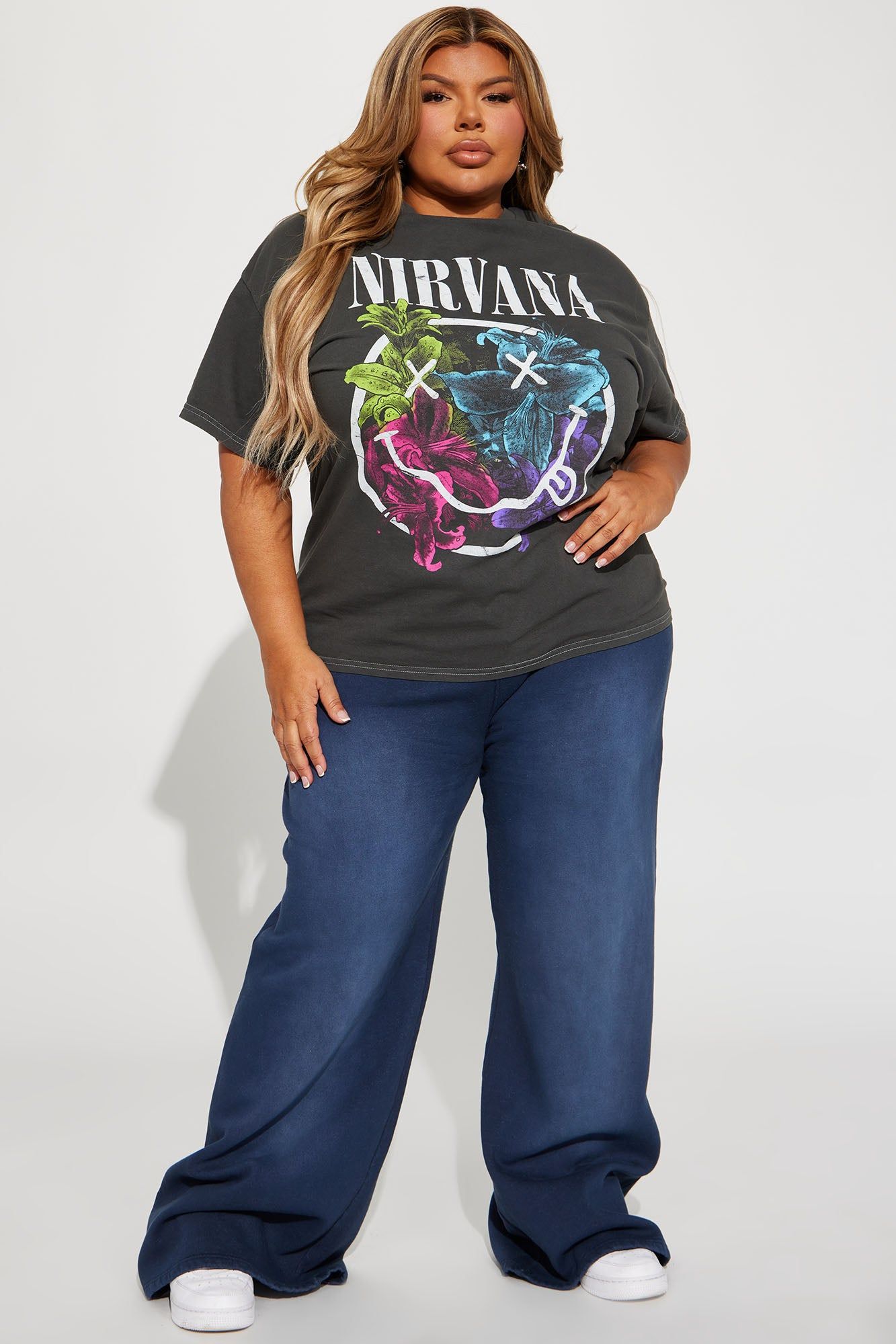 Nirvana Rainbow Floral Smiley Tee - Black Wash sold by Fashion Nova product image thumbnail 5