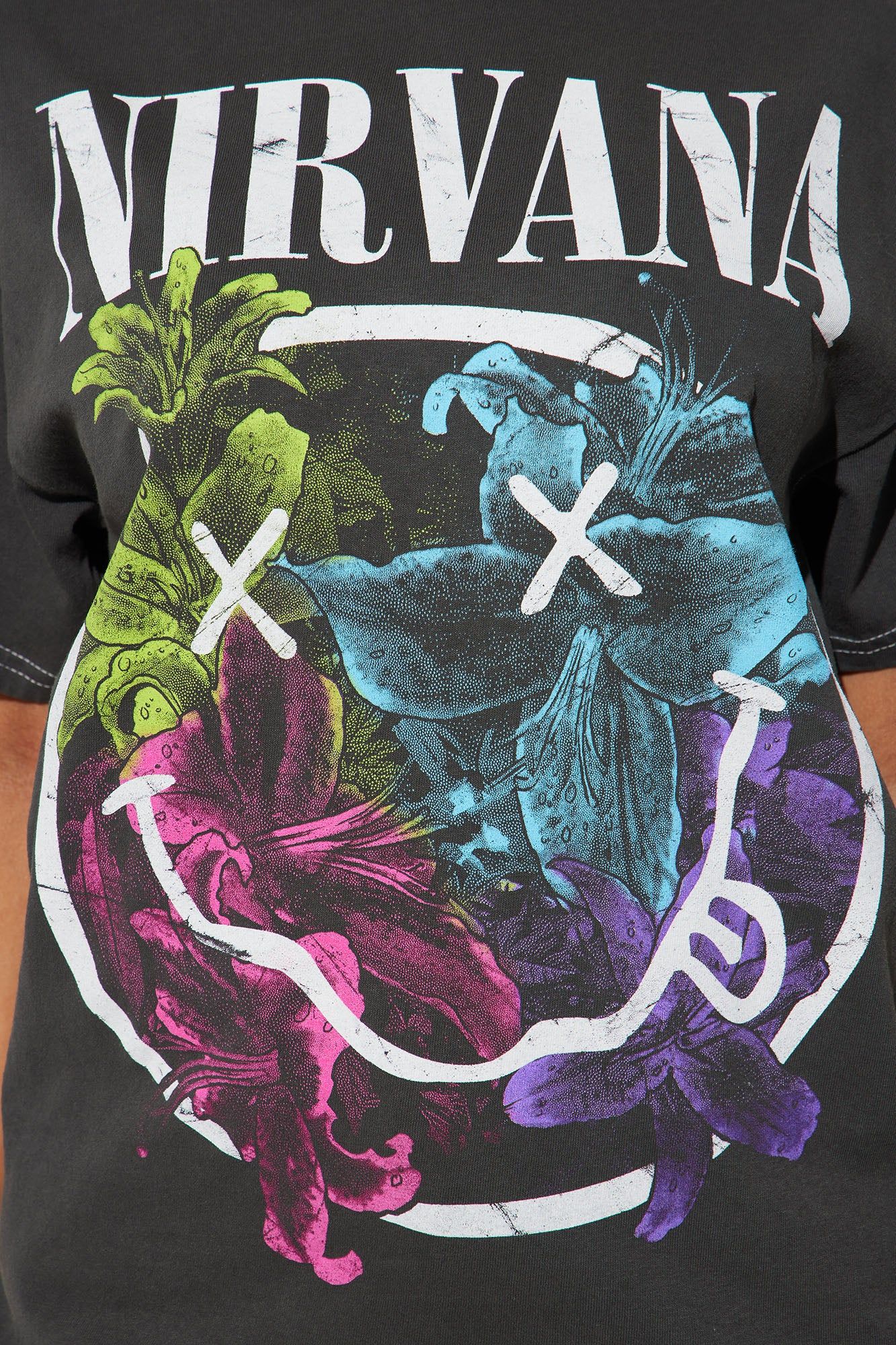 Nirvana Rainbow Floral Smiley Tee - Black Wash sold by Fashion Nova product image thumbnail 3